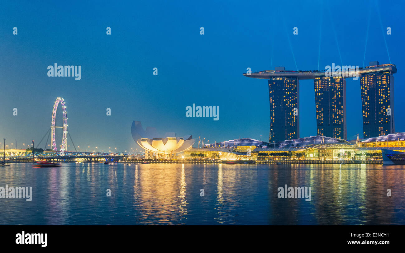 Night time view of Singapore skyline Stock Photo