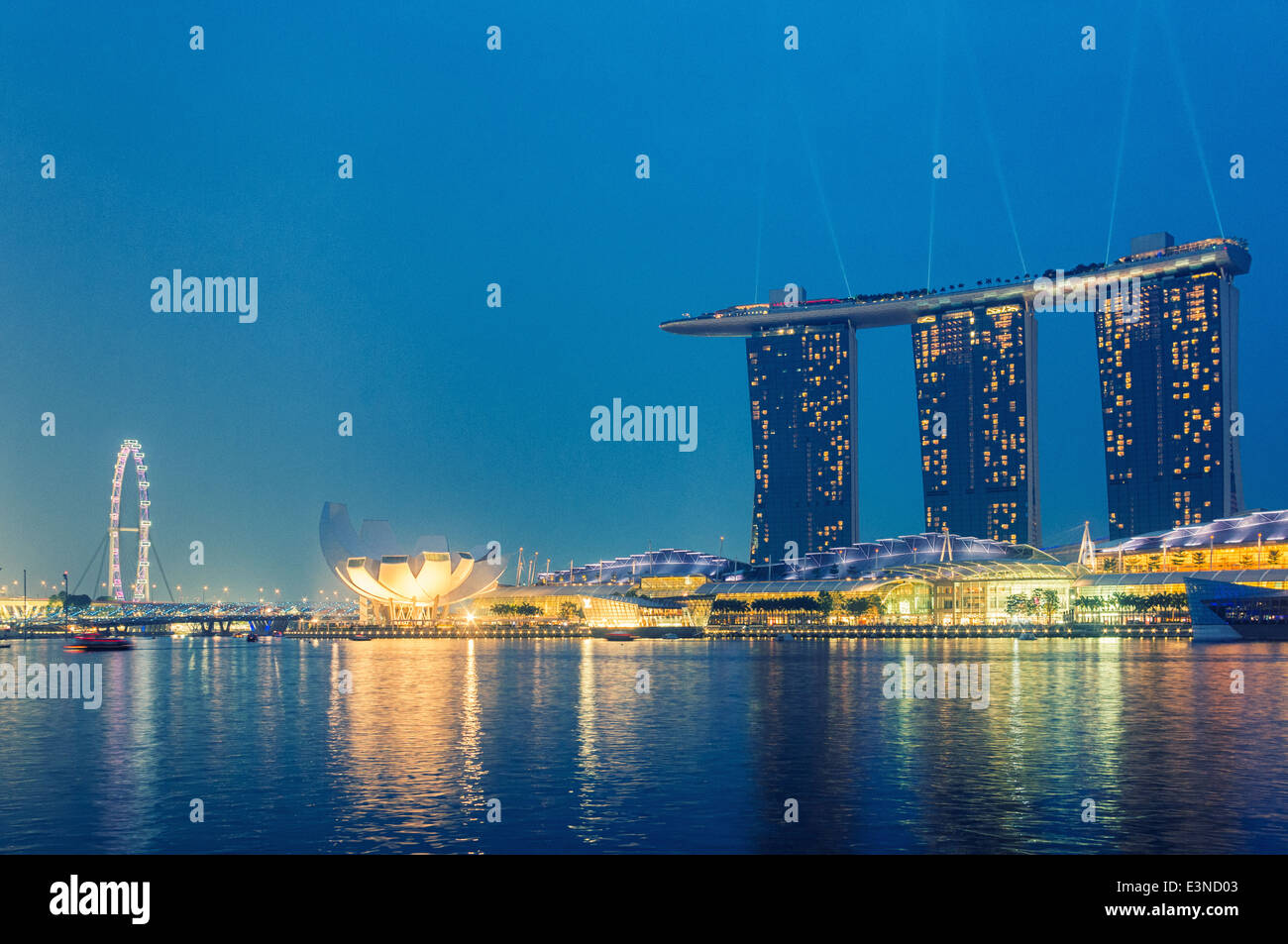 Night time view of Singapore skyline Stock Photo
