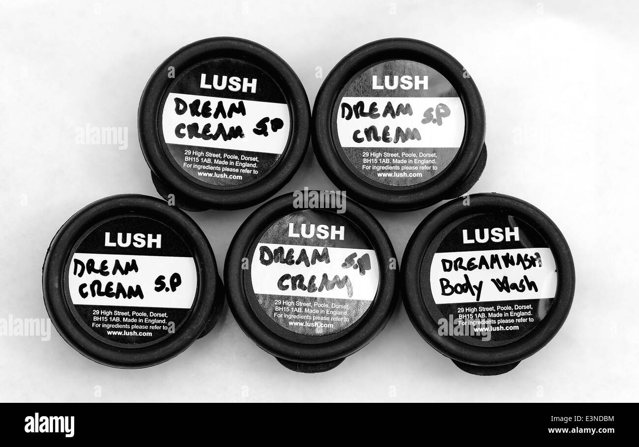 small pots of lush dream cream and body wash England uk Stock Photo