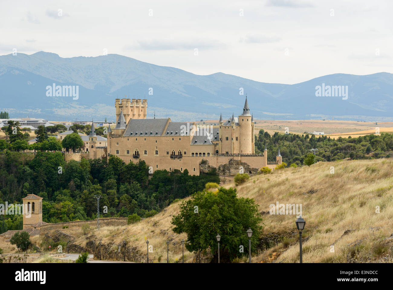 Long view of the Alcázar de Segovia from Zamarramala town. Stock Photo
