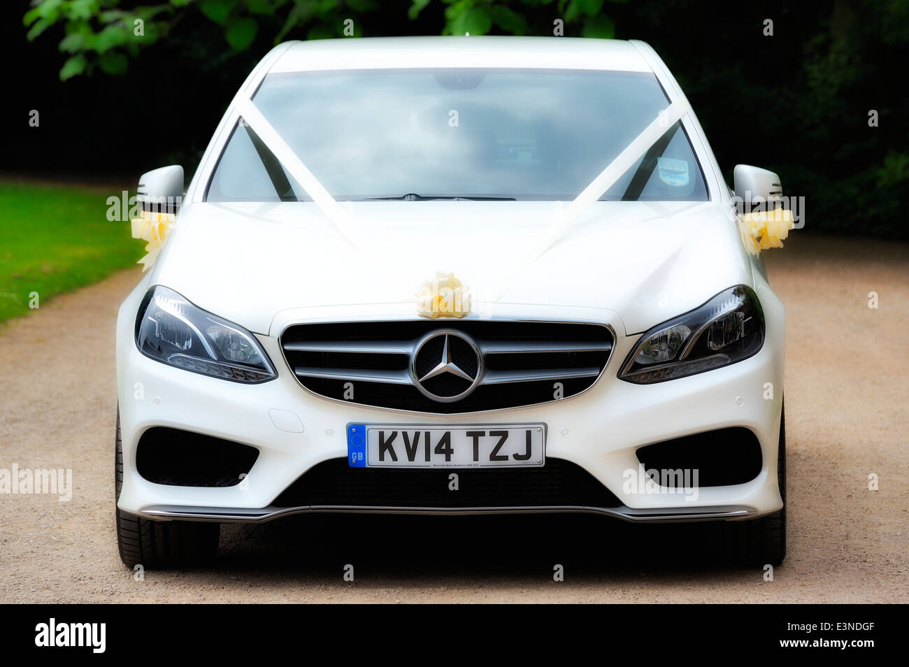 White Mercedes Benz wedding car England UK Stock Photo