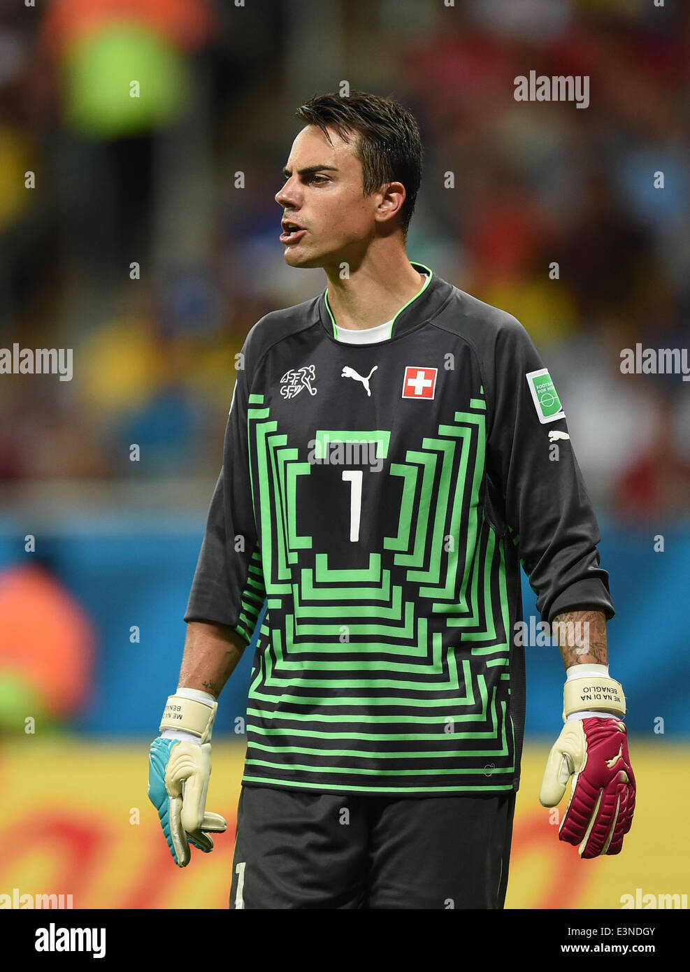 Switzerland's goal keeper Diego Benaglio in action during the FIFA World Cup 2014 group E preliminary round match between Switzerland and France at the Arena Fonte Nova Stadium in Salvador da Bahia, Brazil, 20 June 2014. Photo: Marius Becker/dpa Stock Photo