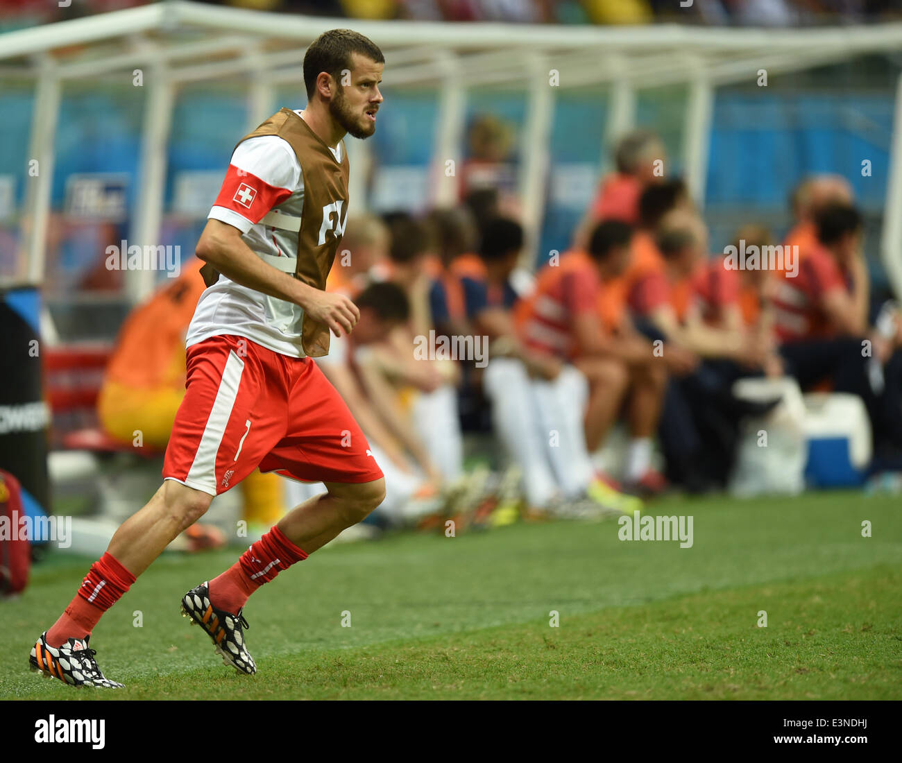 Switzerland's Tranquillo Barnetta warms up during the FIFA World Cup 2014 group E preliminary round match between Switzerland and France at the Arena Fonte Nova Stadium in Salvador da Bahia, Brazil, 20 June 2014. Photo: Marius Becker/dpa Stock Photo