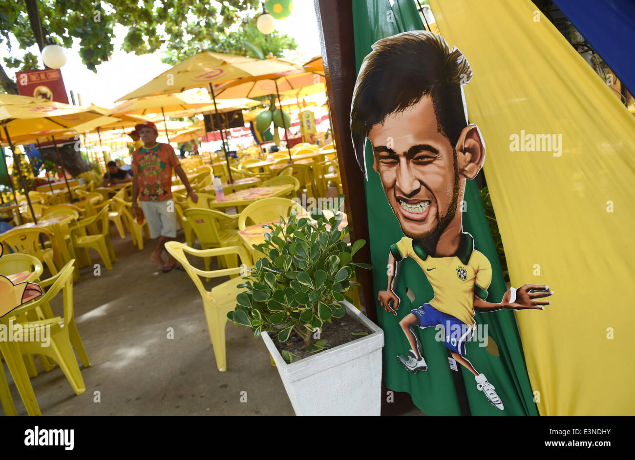 Fortaleza, Brazil. 20th June, 2014. A caricature of Brazil's Neymar is seen at a street bar in Fortaleza, Brazil, 20 June 2014. The FIFA World Cup will take place in Brazil from 12 June to 13 July 2014. Photo: Marcus Brandt/dpa/Alamy Live News Stock Photo