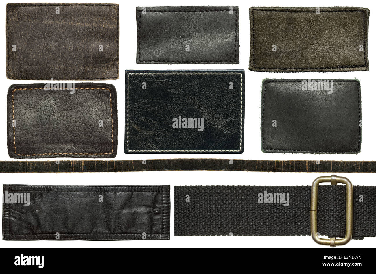 Black leather jeans labels and straps Stock Photo Alamy