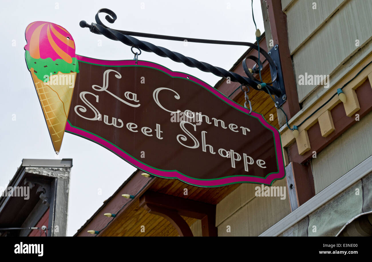 La Conner Sweet Shoppe sign on the main street (1st St.). Ice cream