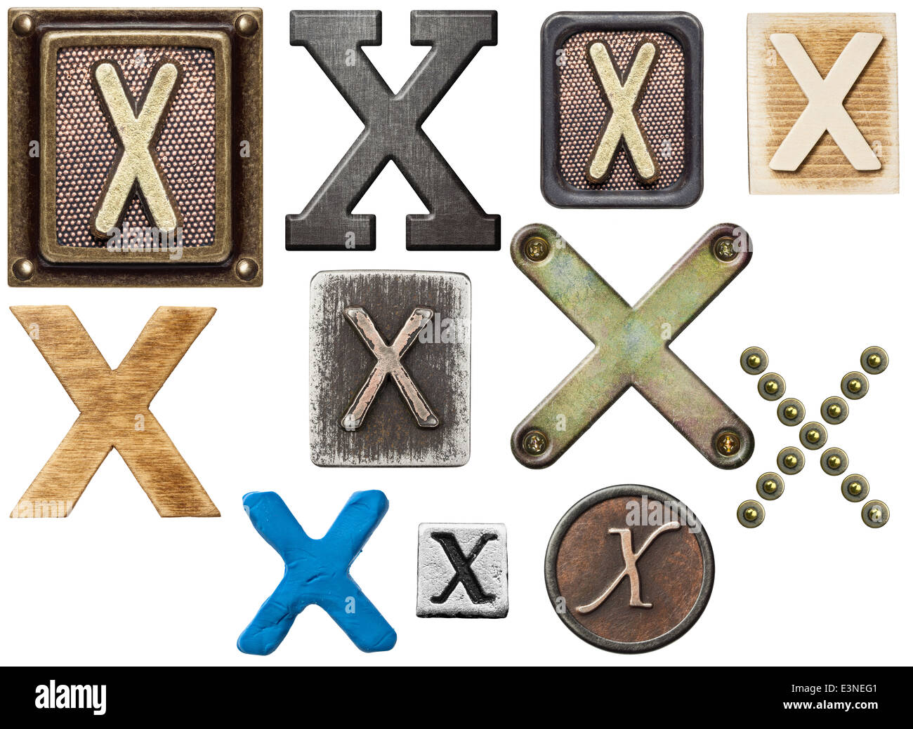 Alphabet made of wood, metal, plasticine. Letter X Stock Photo