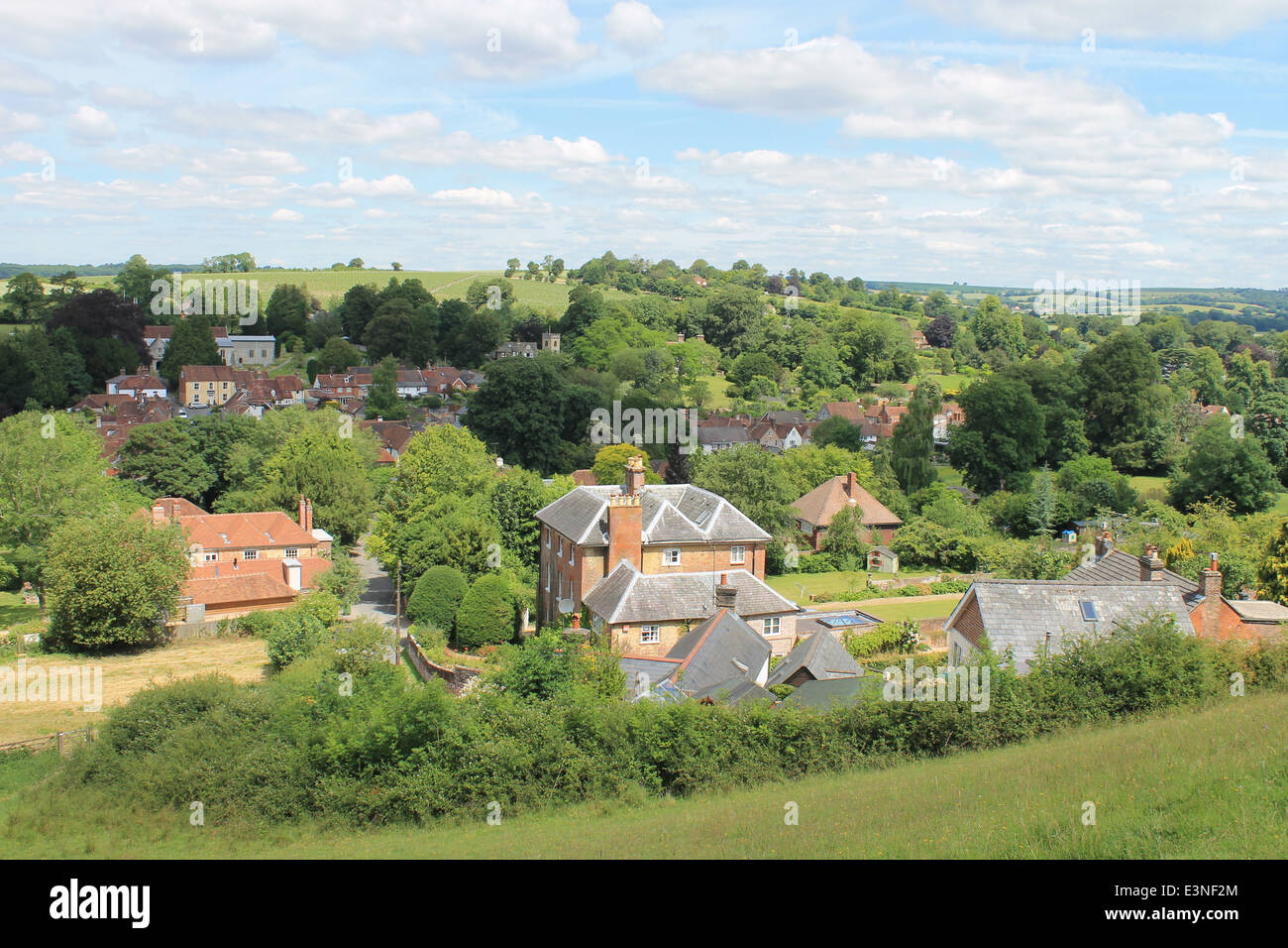 Looking northwards over Hambledon village, Hampshire, UK Stock Photo