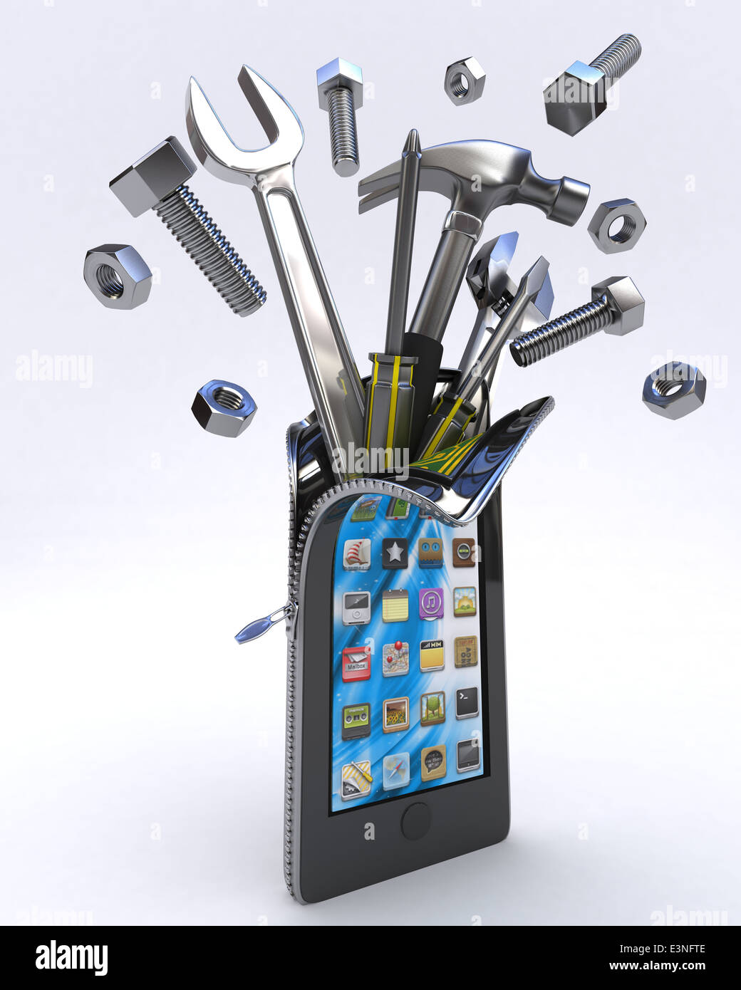 3D Render of a Mobile Phone Tools Stock Photo