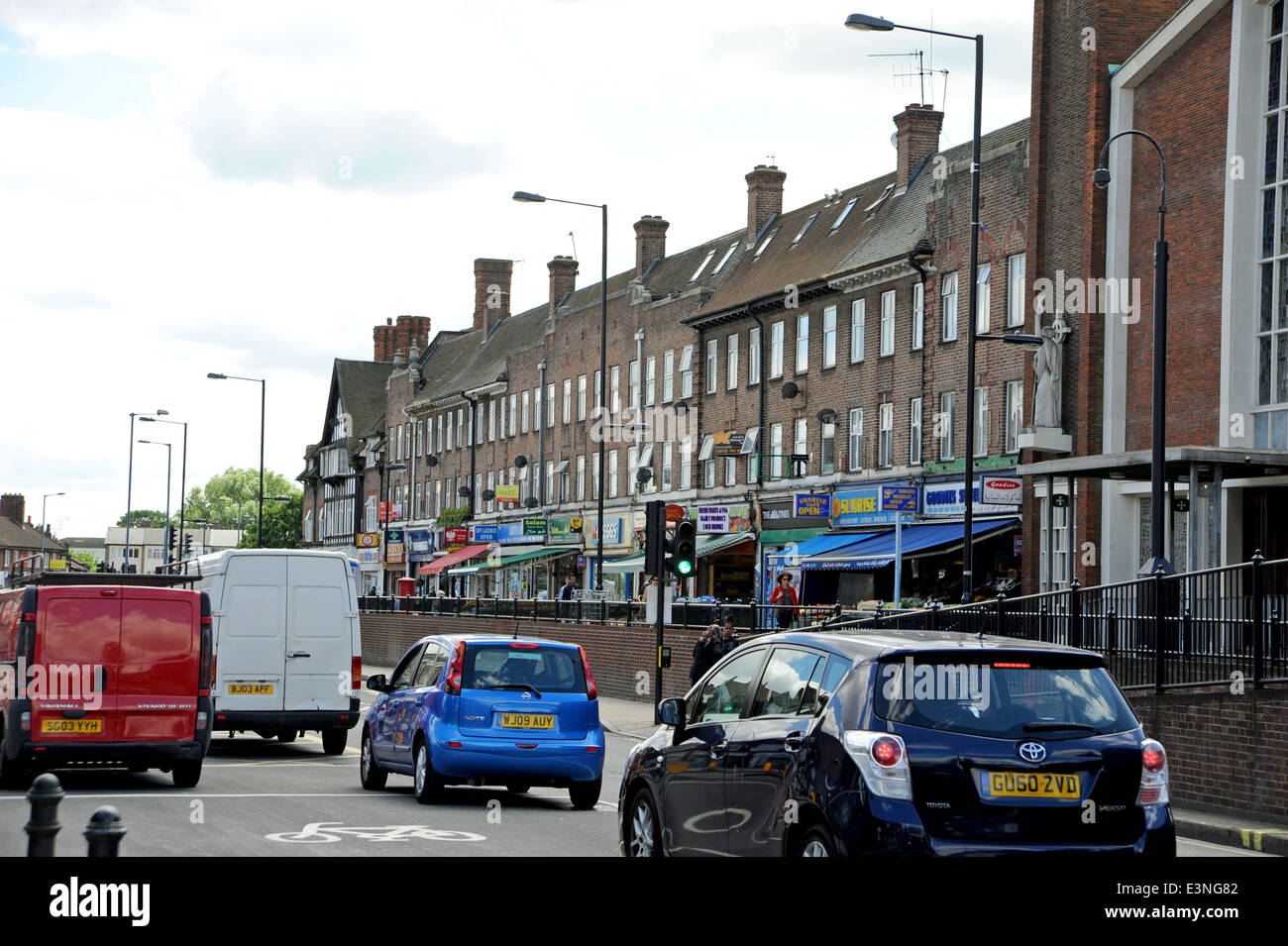 Shops and traffic in East Acton in the London Borough of Hammersmith