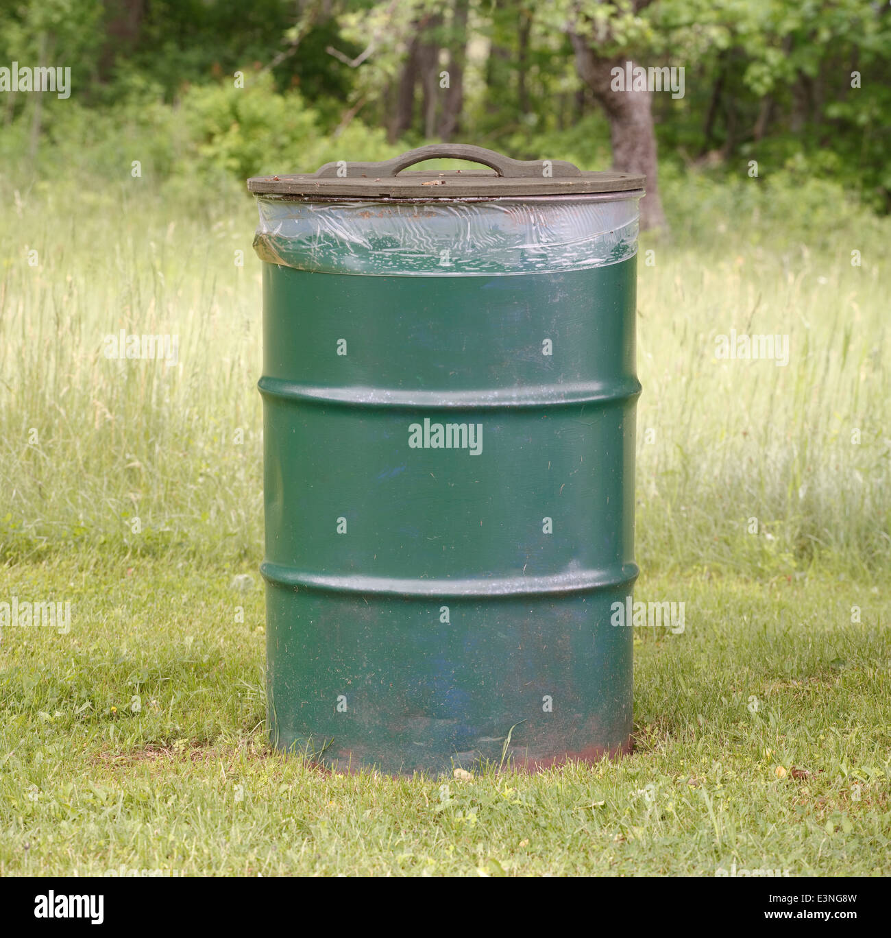 Large green commercial garbage bin with one side lid eft open Stock Photo -  Alamy