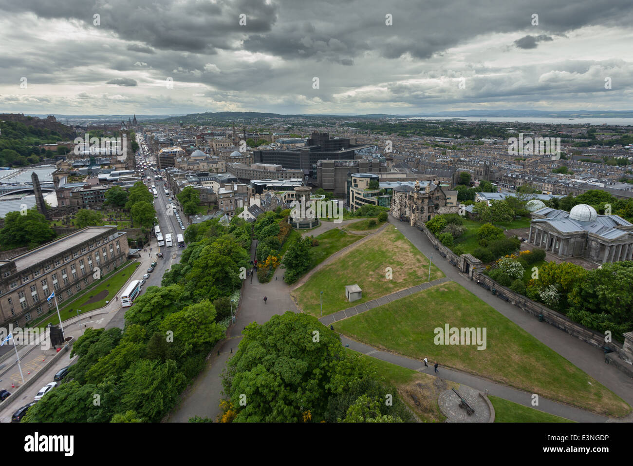 view of Edinburgh from top of the Nelson Monument on Calton Hill Stock Photo