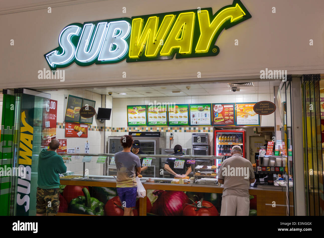 Brisbane Australia,Queensland Fortitude Valley,Metro,food court plaza table tables casual dining,front,entrance,counter,subway,train,franchise,sandwic Stock Photo