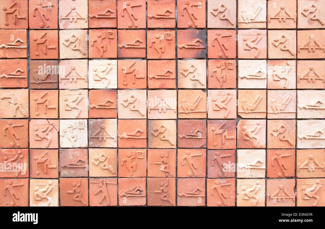 Wall tiles are shaped icon people exercise in various postures Stock ...