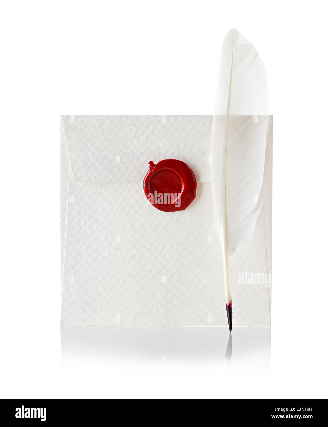 mail envelope or letter sealed with wax seal stamp and quill pen