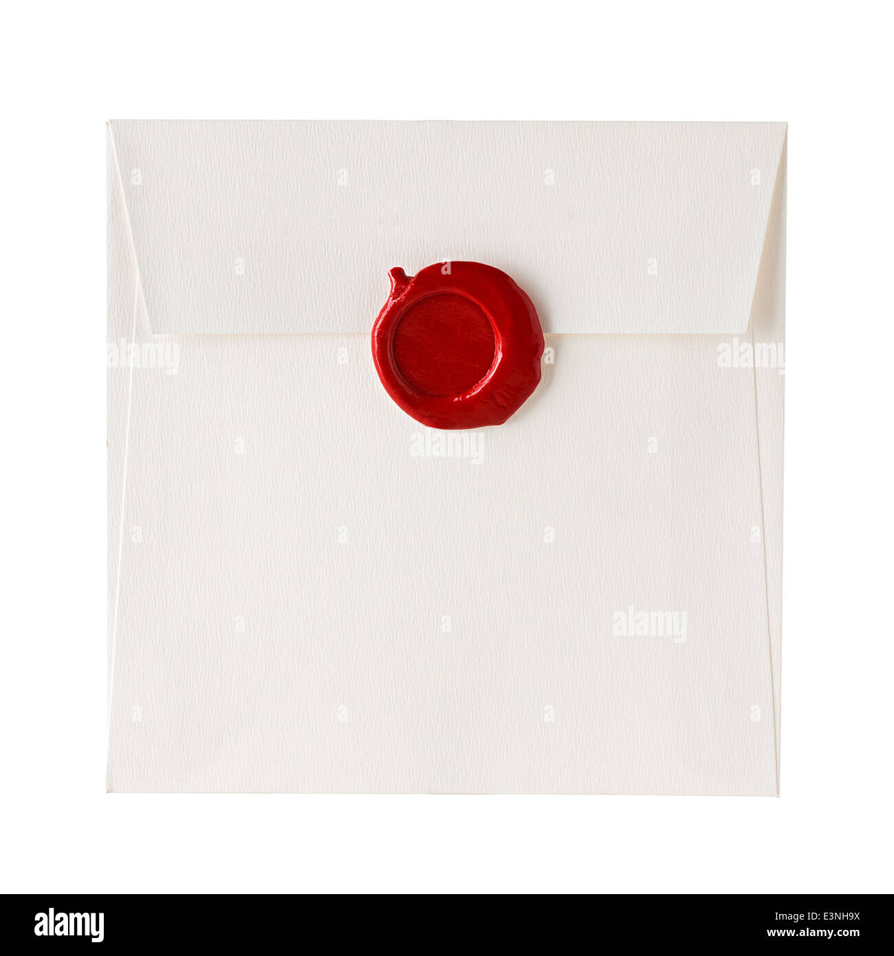 mail envelope or letter sealed with wax seal stamp isolated on white Stock Photo