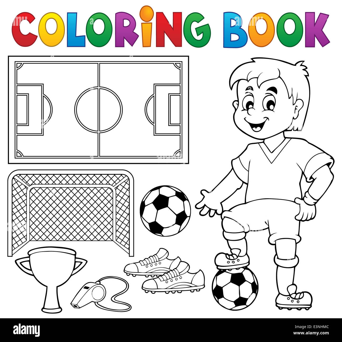 Coloring book soccer theme 1 picture illustration Stock Photo Alamy