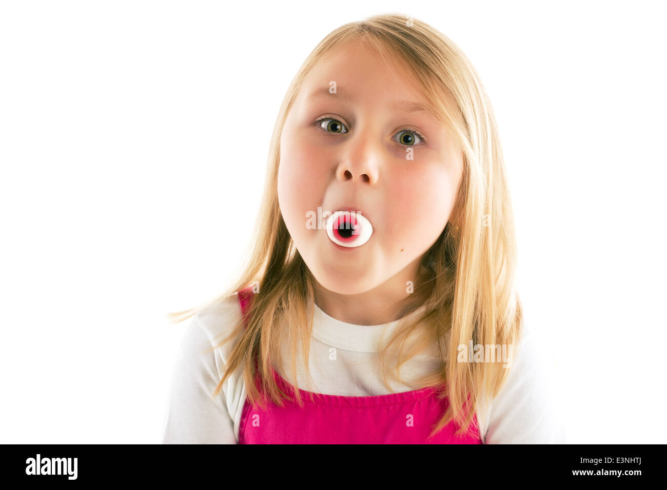 mouth girl little little girl with eye in her mouth. studio shot Stock Photo - Alamy