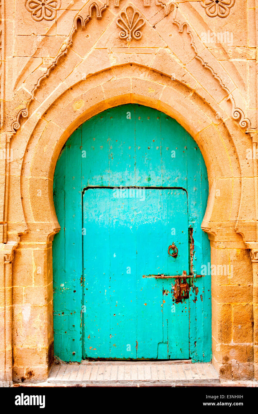 View of a traditional painted door in the Medina in the coastal town of Essaouira, Morocco, North Africa. Stock Photo