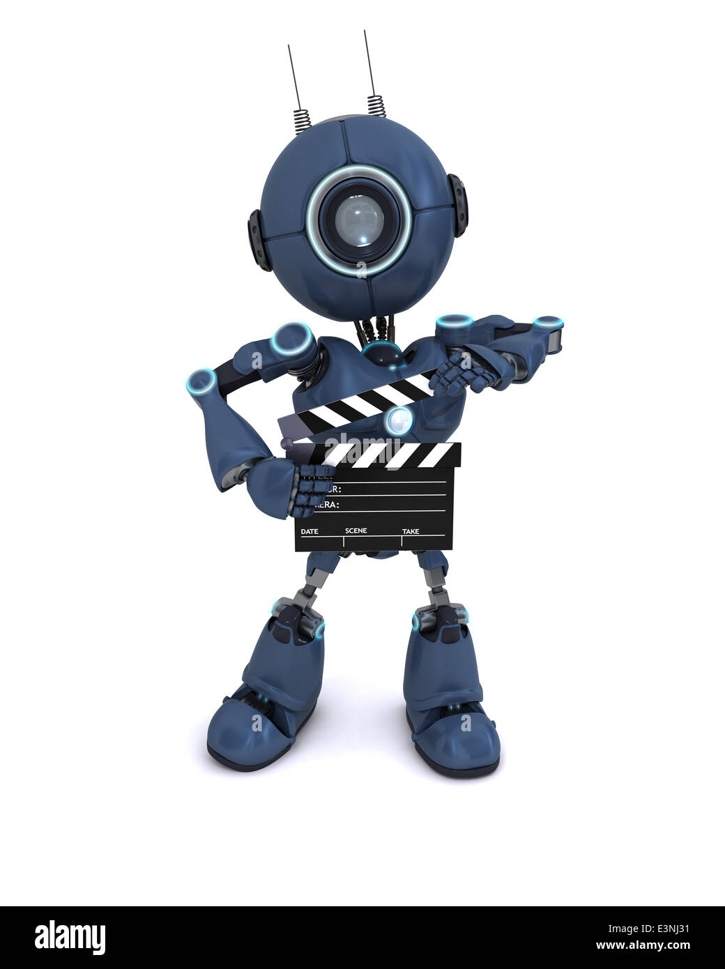 3D Render of an Android with clapper board Stock Photo