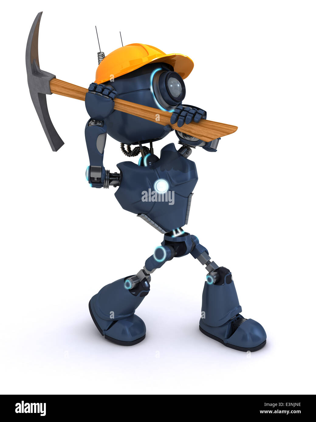 3D Render of an android Builder with a pick axe Stock Photo