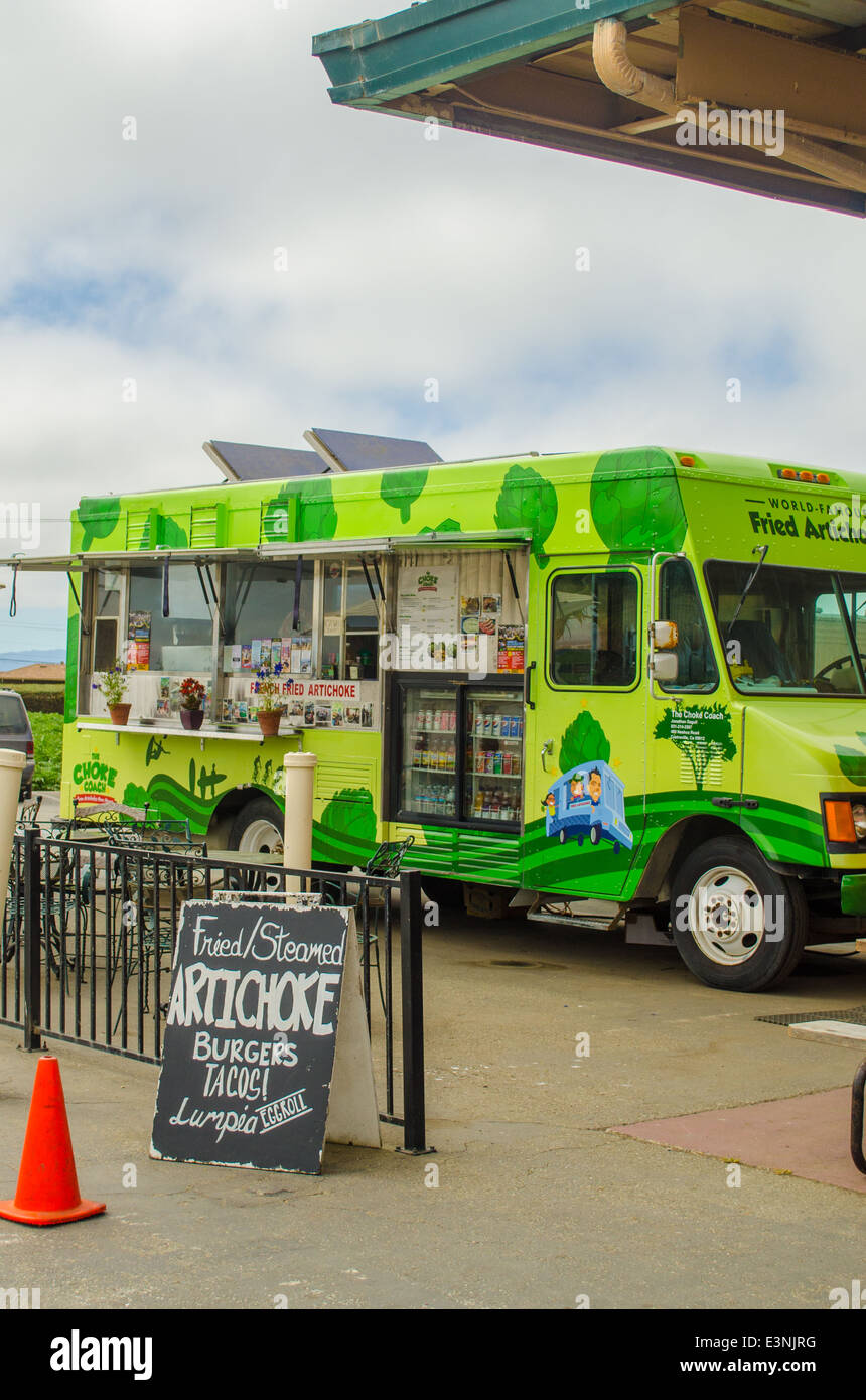 Artichoke food truck at Pezzeni Farms, Castroville CA, near Monterey Stock Photo