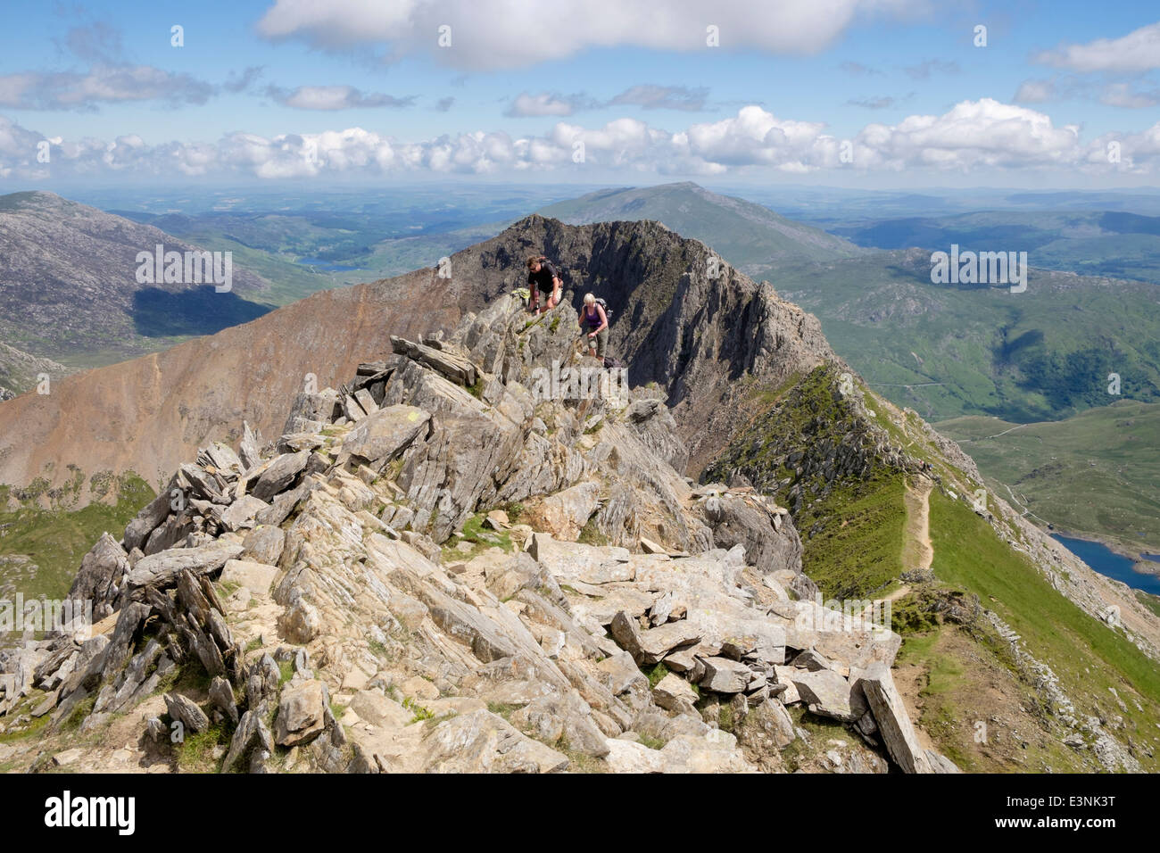 View from Crib y Ddysgl to Crib Goch ridge on Snowdon Horseshoe in mountains of Snowdonia National Park (Eryri) North Wales UK Britain Stock Photo