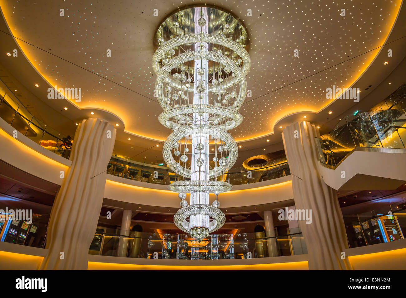 The Atrium chandelier on the Norwegian Epic cruise ship. Stock Photo
