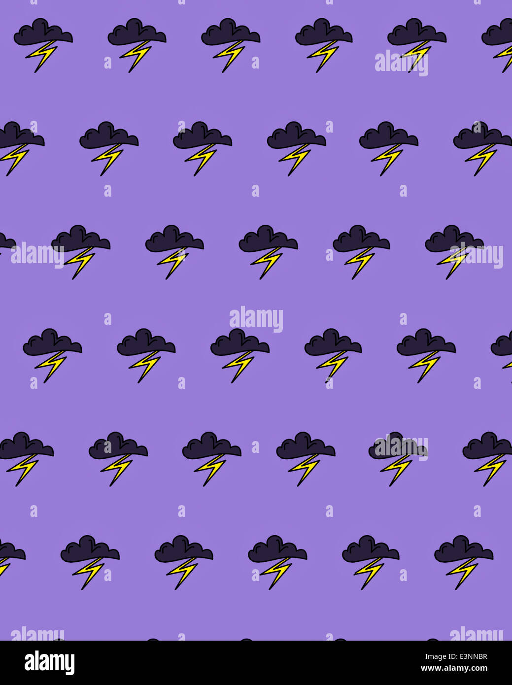 Illustration of Thunder clouds and lightning on a repetitive wallpaper design Stock Photo