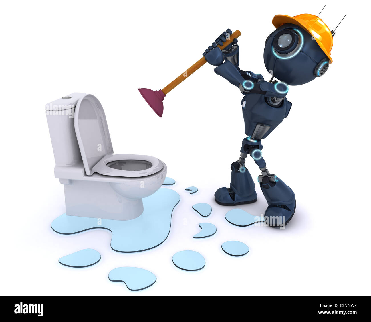 3D Render of an Android fixing a leak Stock Photo - Alamy