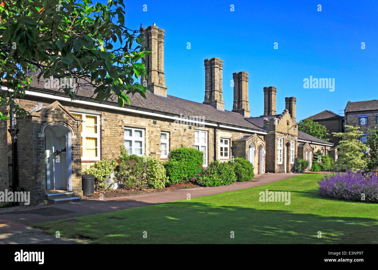 A view of 19th century alms houses at Norwich, Norfolk