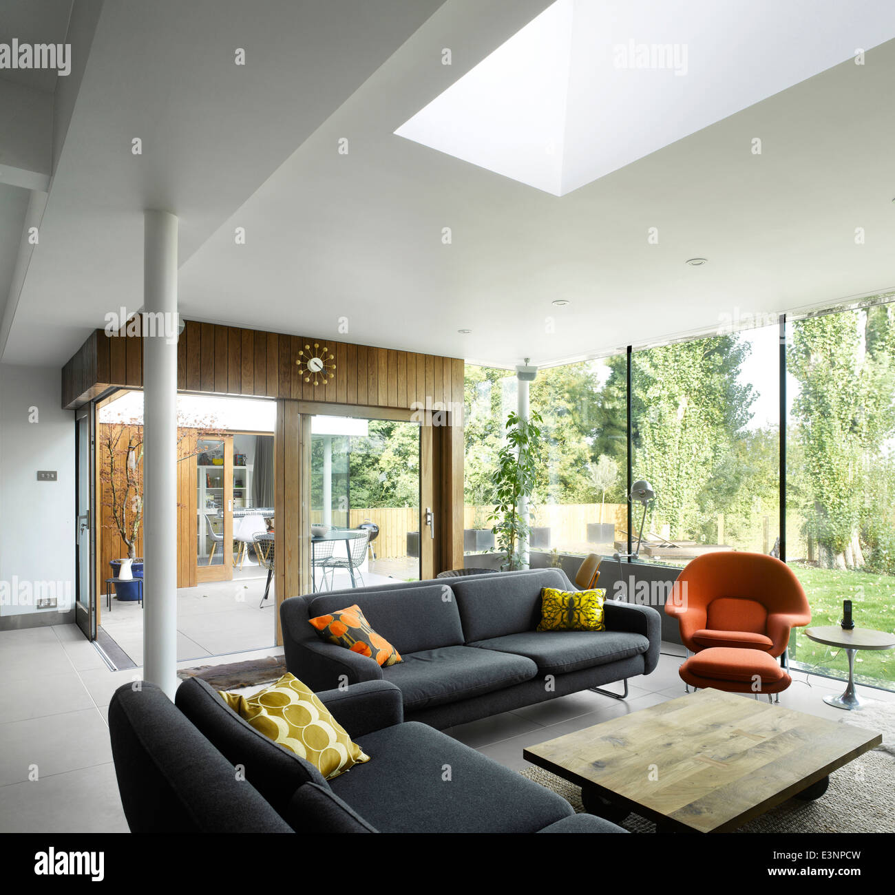 Living Room looking towards terrace in High Barnet family home, London by Paul Archer Design Stock Photo