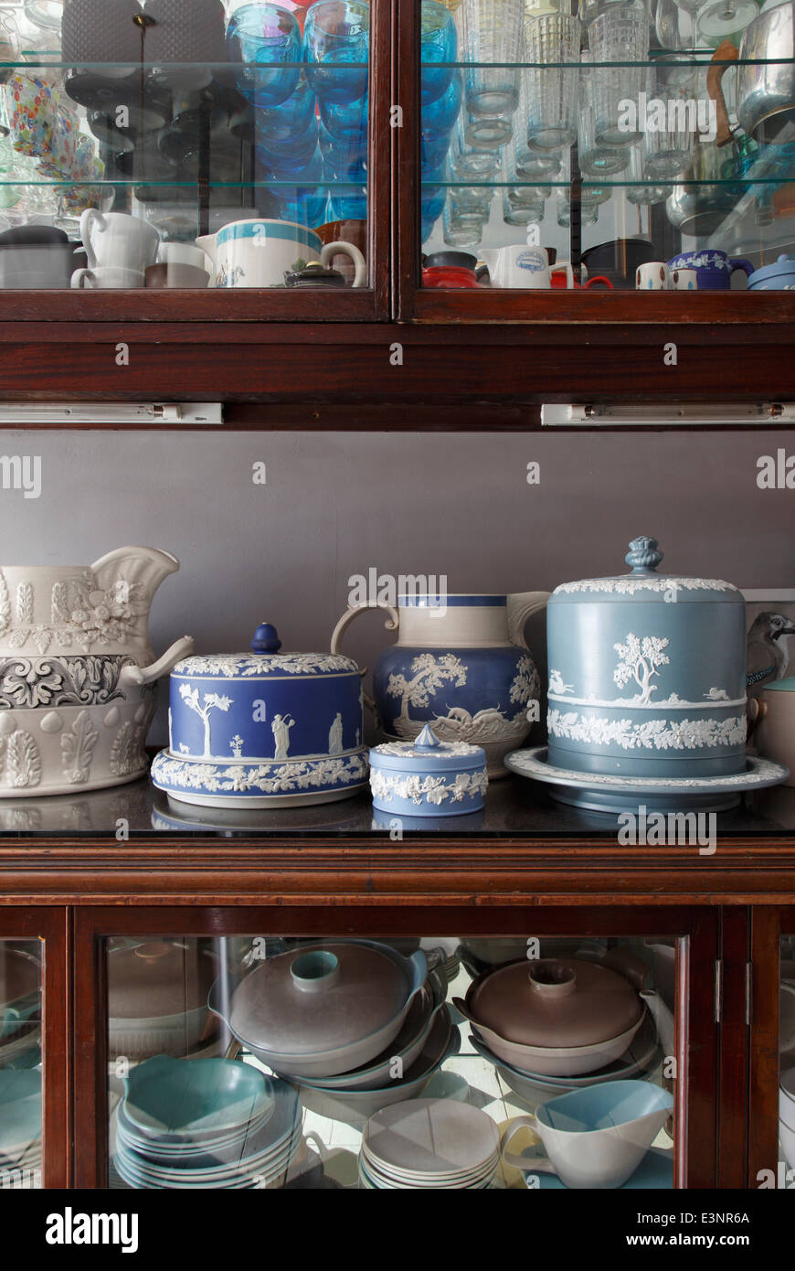 Wedgewood Jasper arranged on kitchen display cabinet containing