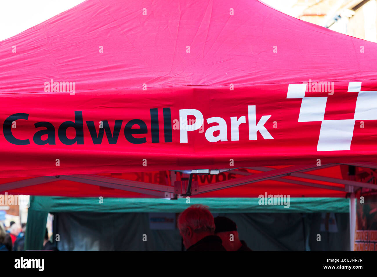 Cadwell park tent sign motorbike racing track Stock Photo