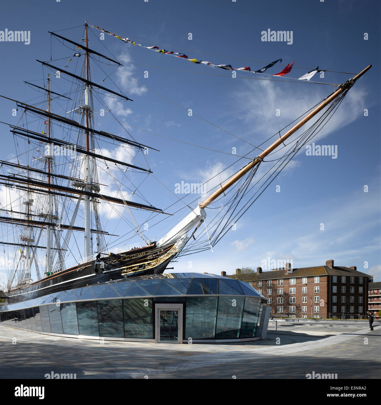 Glass exterior of Cutty Sark, Greenwich. Refurbished 2012. Stock Photo