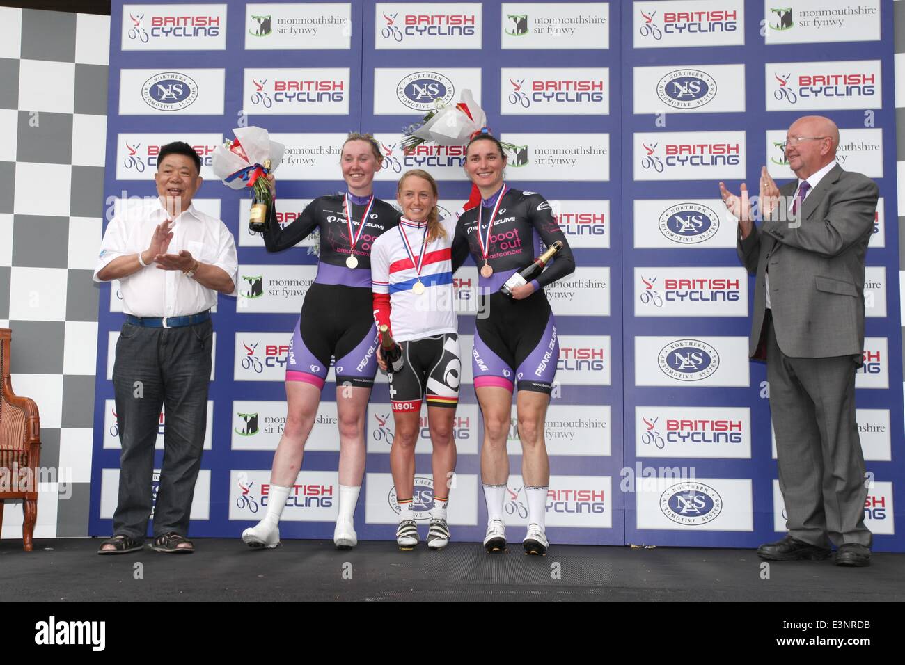 Celtic Manor, Newport, Wales, UK. 26th June 2014. British National Time Trial Championships. Top 3 in the elite women's race. Won by Emma Pooley (centre), 2nd Katie Archibald (left) and 3rd Dame Sarah Storey (right) Credit:  Neville Styles/Alamy Live News Stock Photo