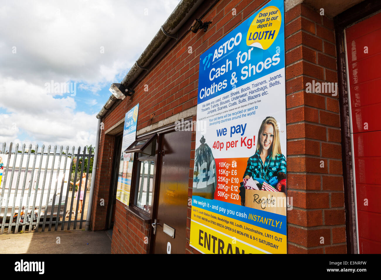 Astco cash for clothes & shoes shop store sign front building exterior