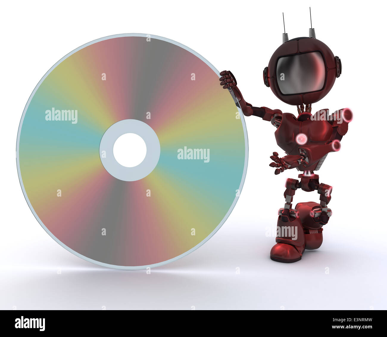 3D Render of an Android with DVD Disc Stock Photo