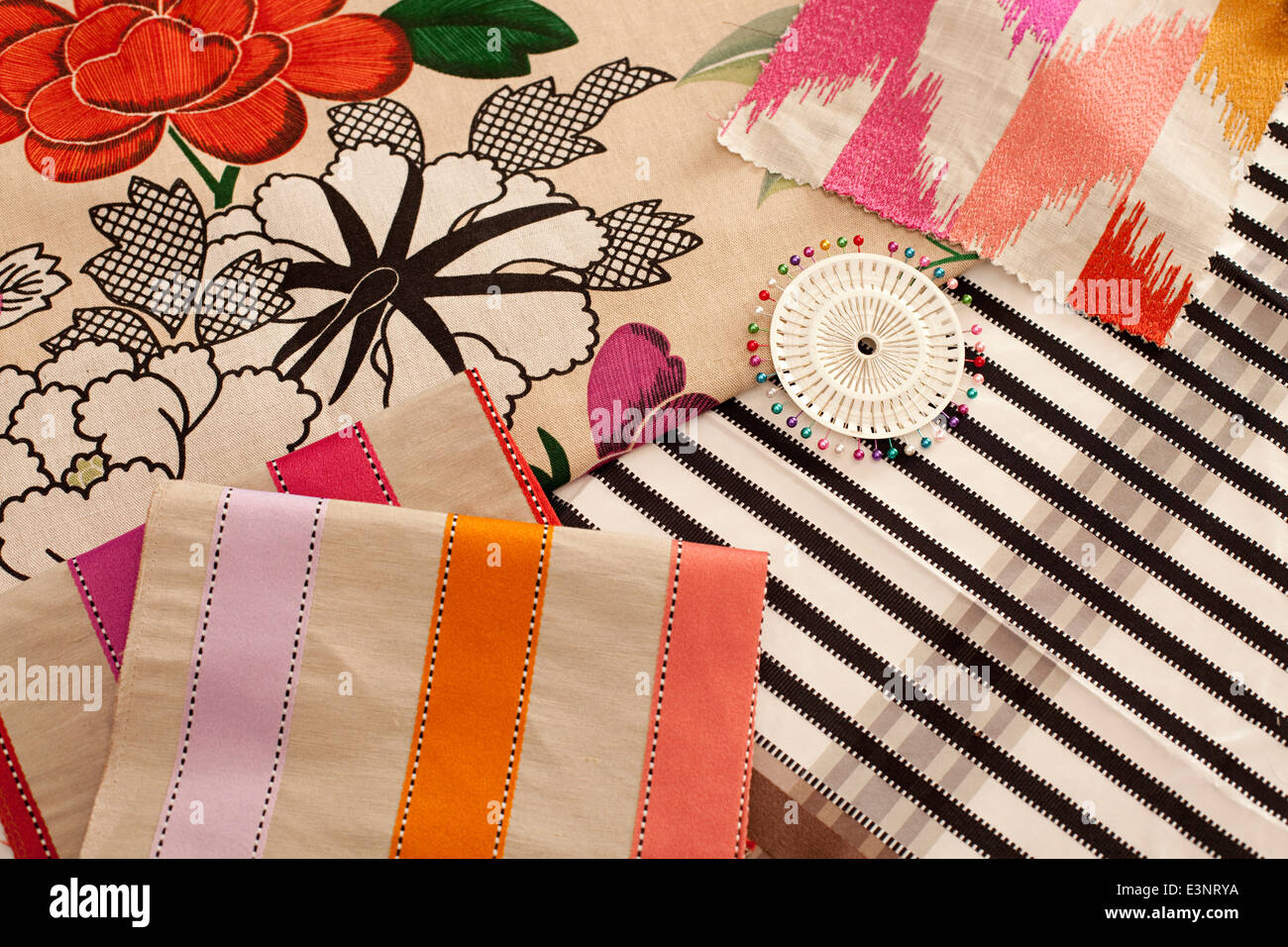 Choosing fabrics. Picture shows swatches of fabric for an interior design project Stock Photo