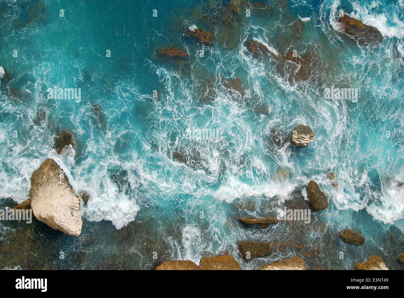 Wild Corsican sea background from above with boulders facing the ...