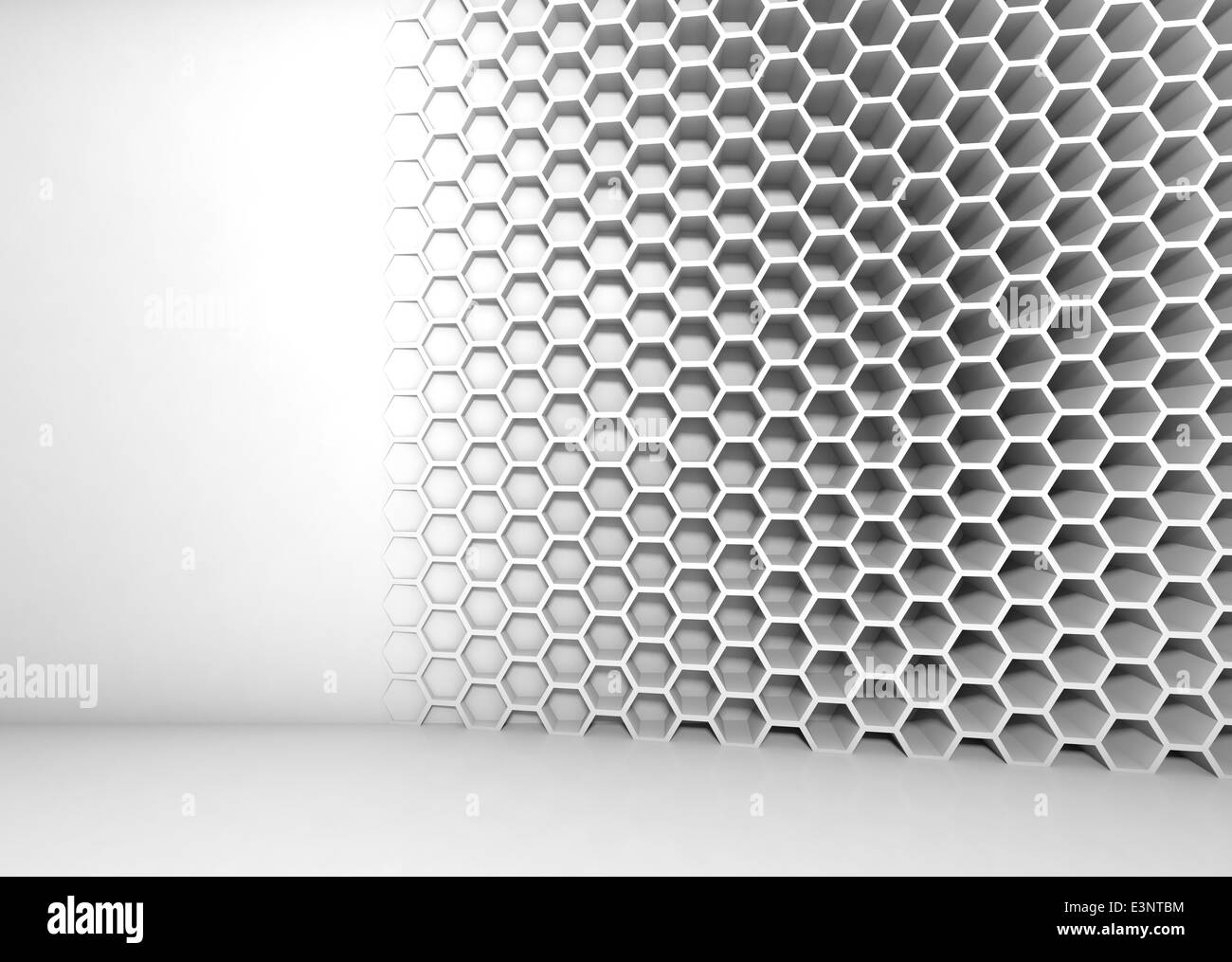 Abstract white 3d interior with honeycomb pattern on the wall Stock ...