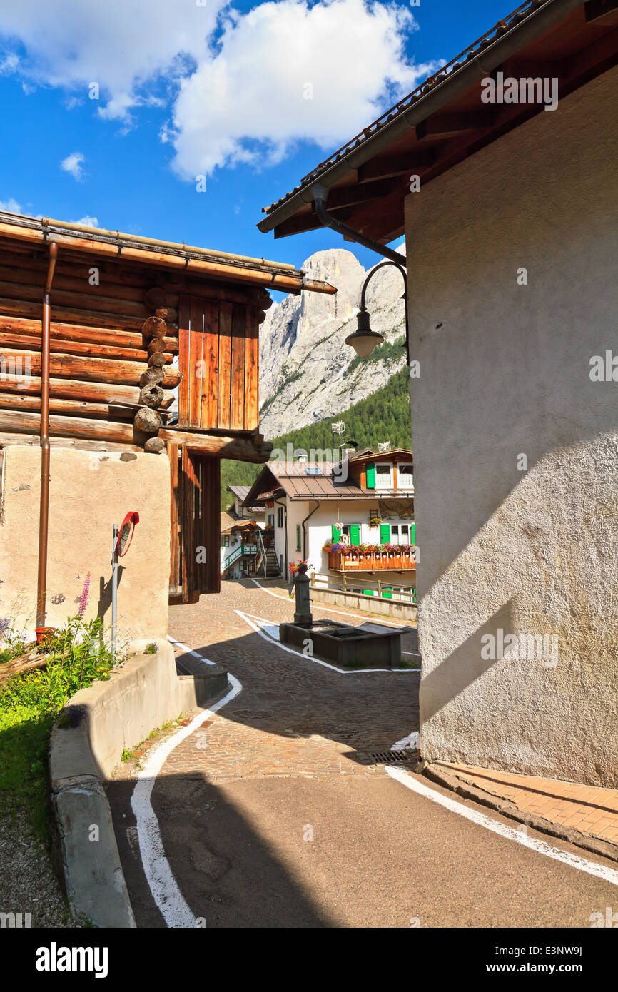 urban view in Penia, small village in Fassa Valley, Trentino, Italy Stock Photo