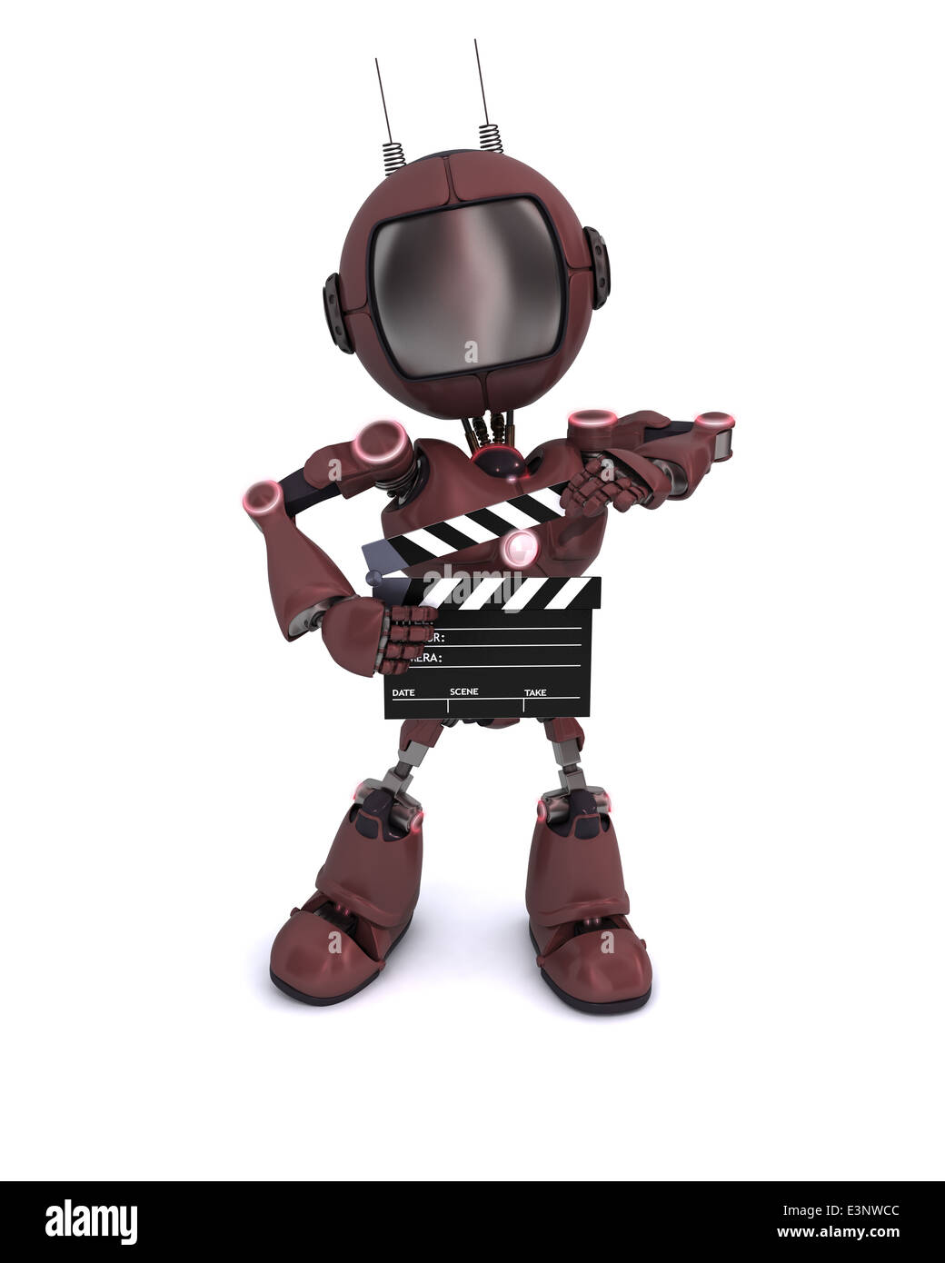 3D Render of an Android with clapper board Stock Photo