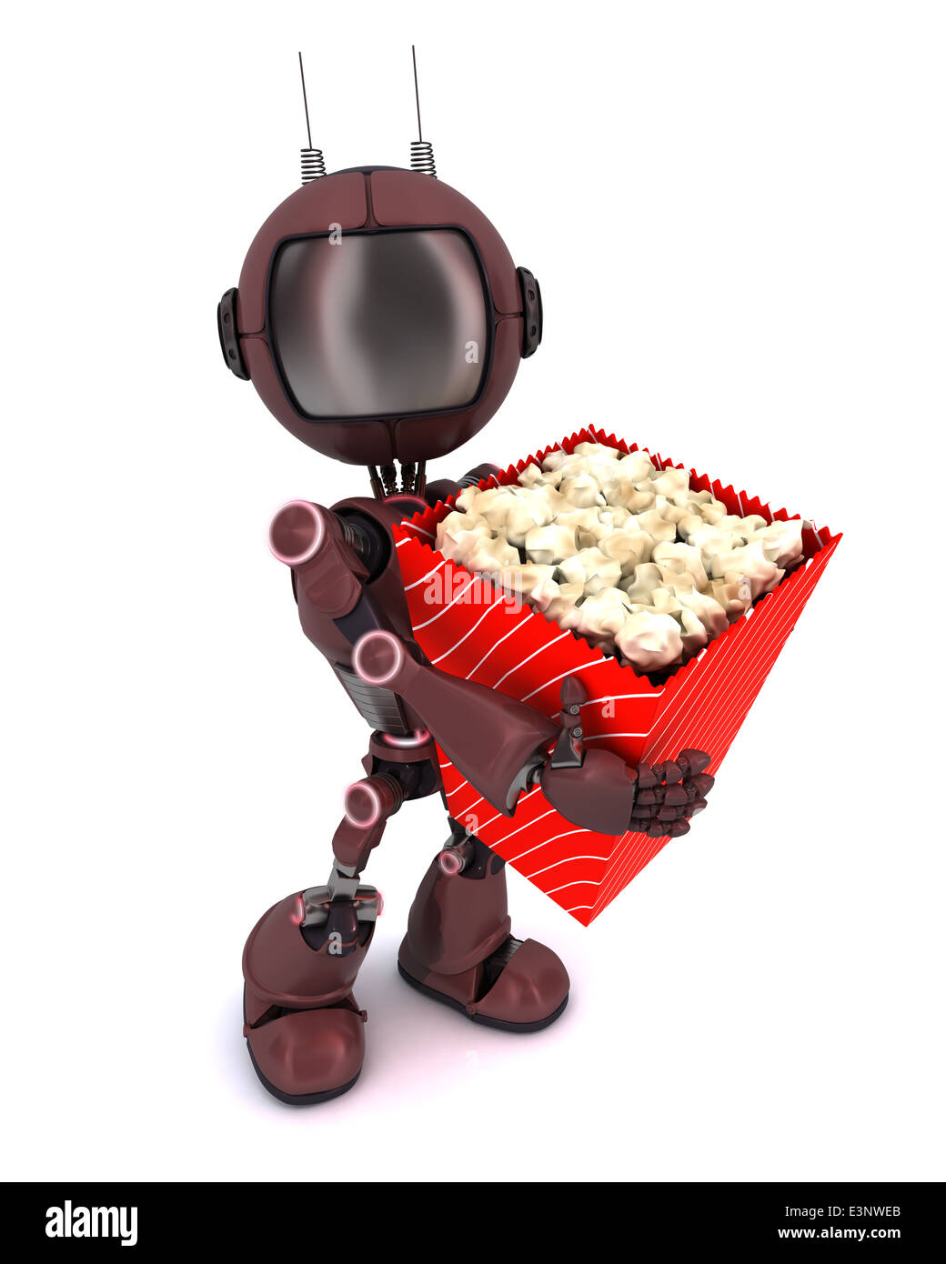 3D Render of an Android with popcorn Stock Photo