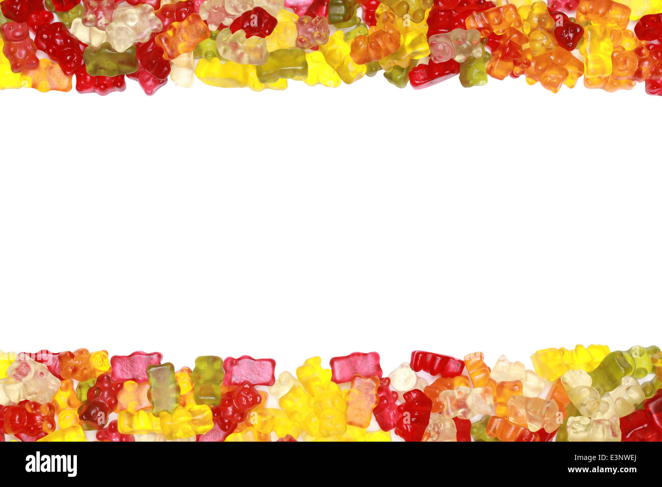 Collection of delicious colorful gummy bears forming a frame. Stock Photo