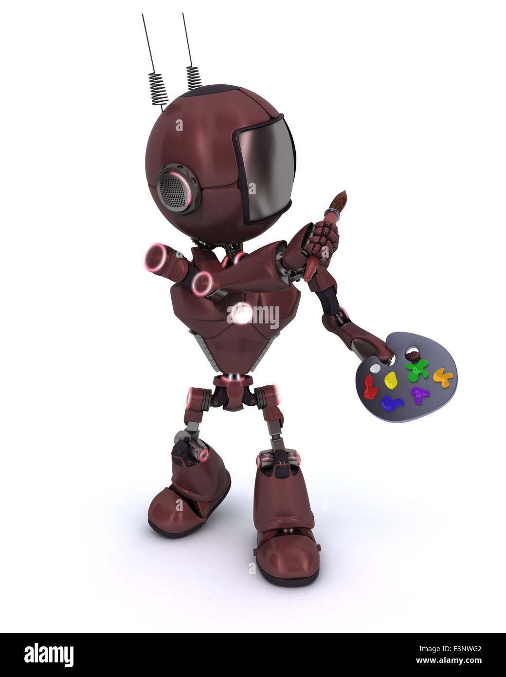 3D Render of an Android with paint brush and palette Stock Photo Alamy