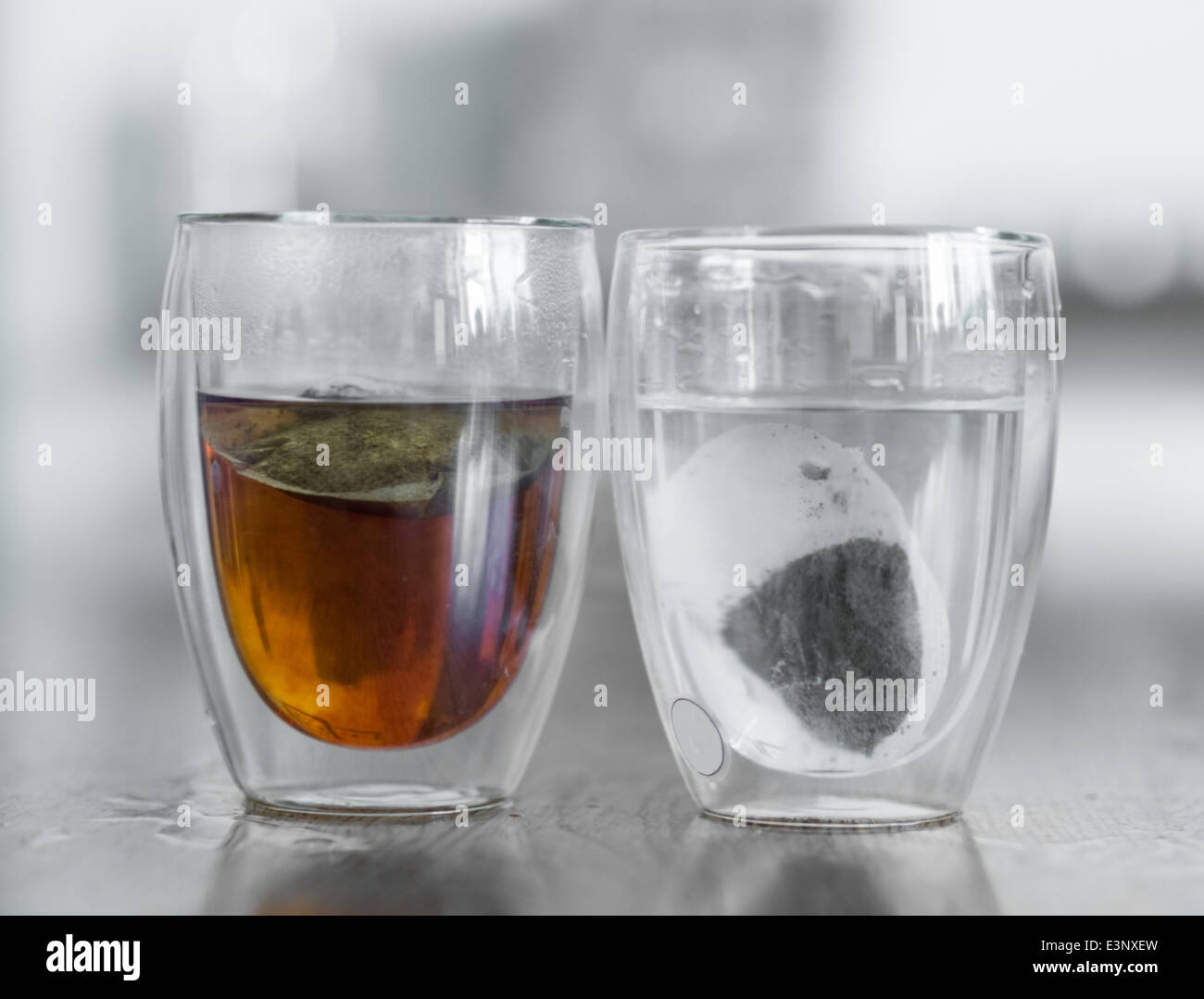 Comparison of what happens to a teabag when it is placed in hot water