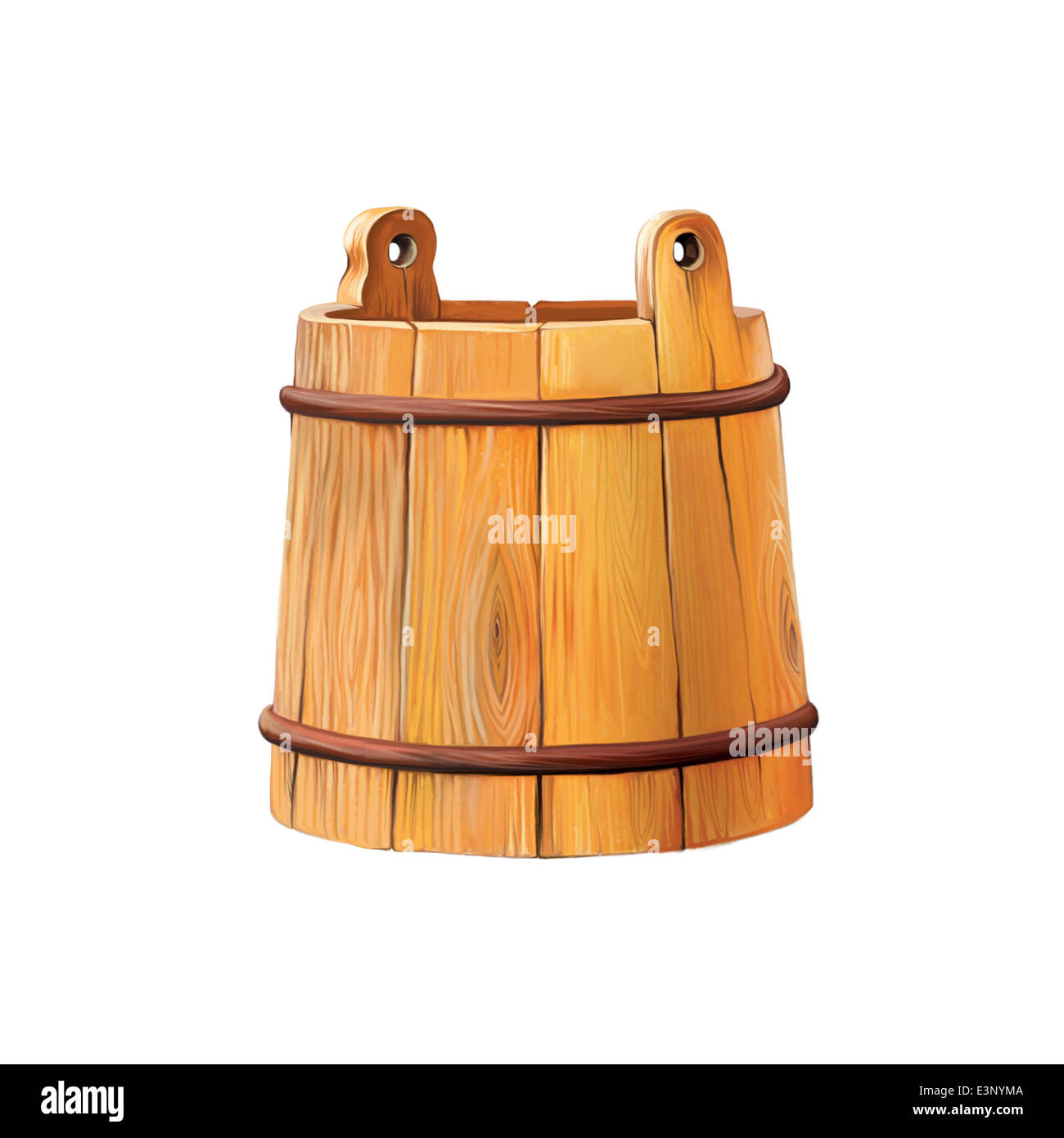 wooden bucket, Antique wood bucket Stock Photo
