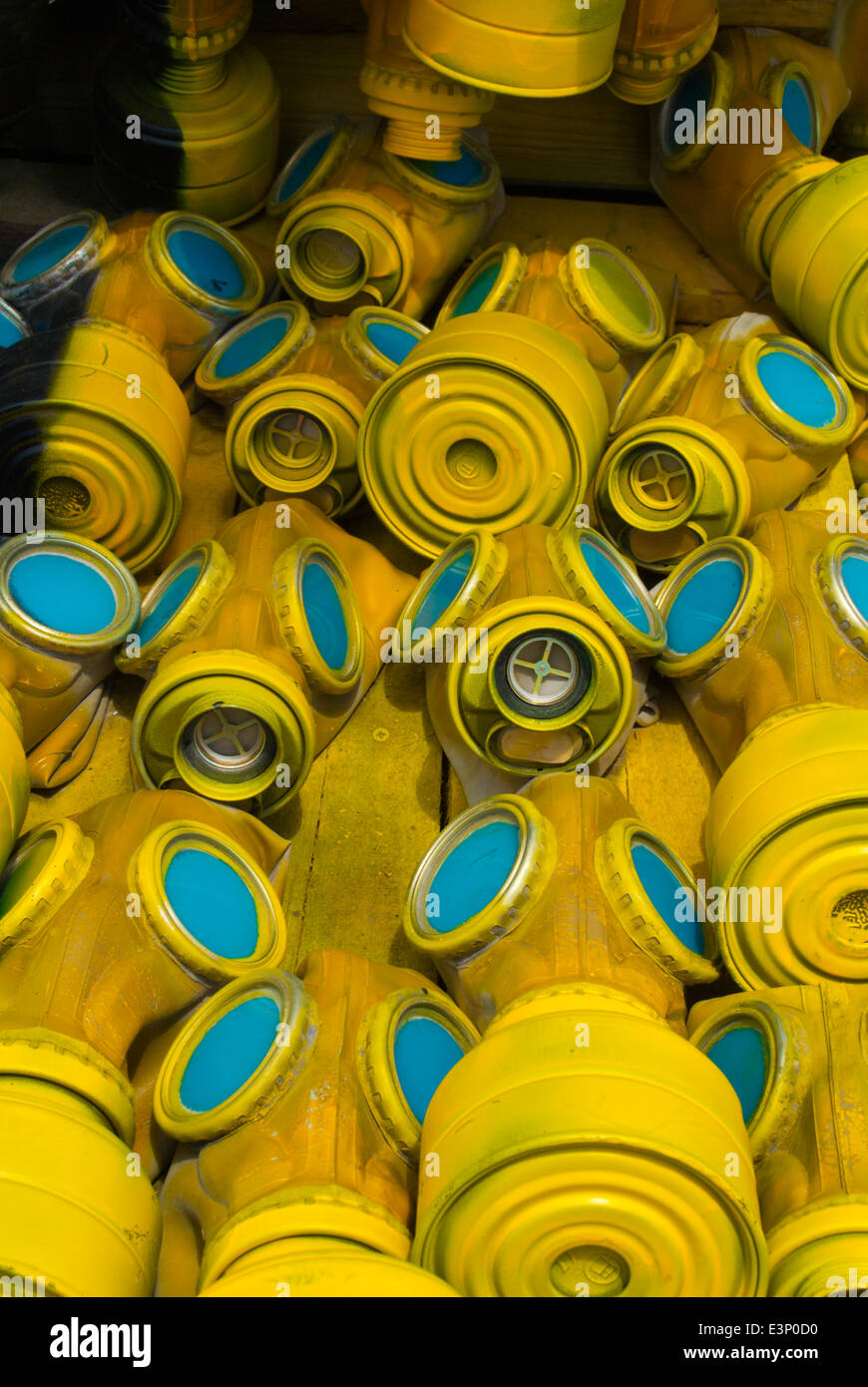 Gas mask sculpture made up of 400 gas masks on May 10 2014, NKD park, central Sofia, Bulgaria, Europe Stock Photo