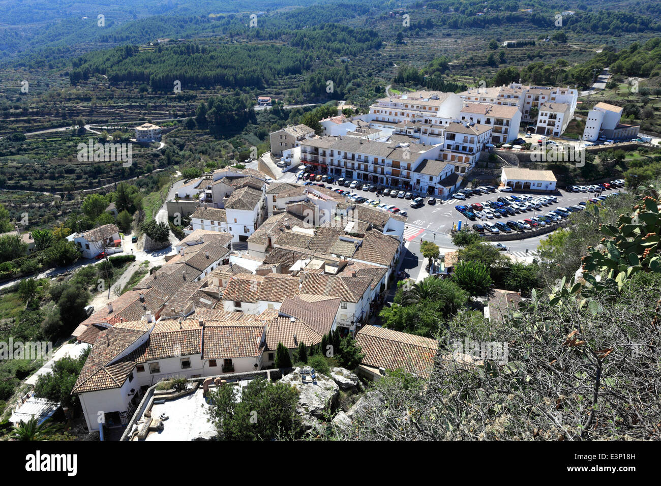 Guadalest medival village Sierrade Aitana mountains Costa Blanca Spain Europe belfry bell belltower belltowers campanile campani Stock Photo